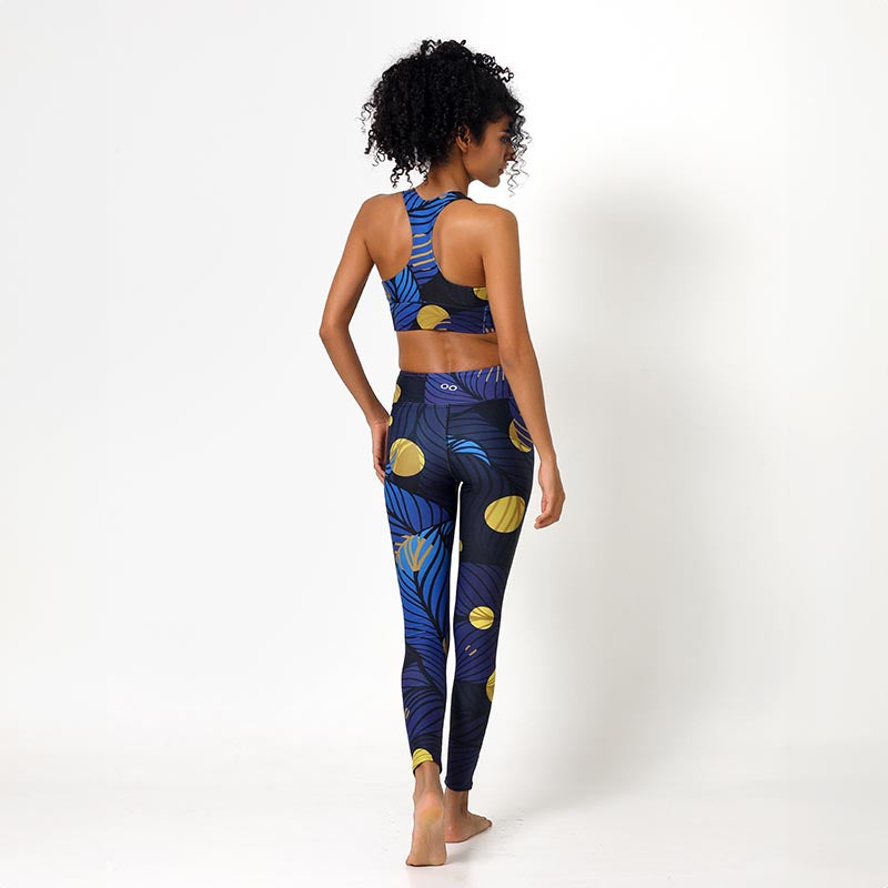 Floral Leggings "Fireflies" Blue/Yellow