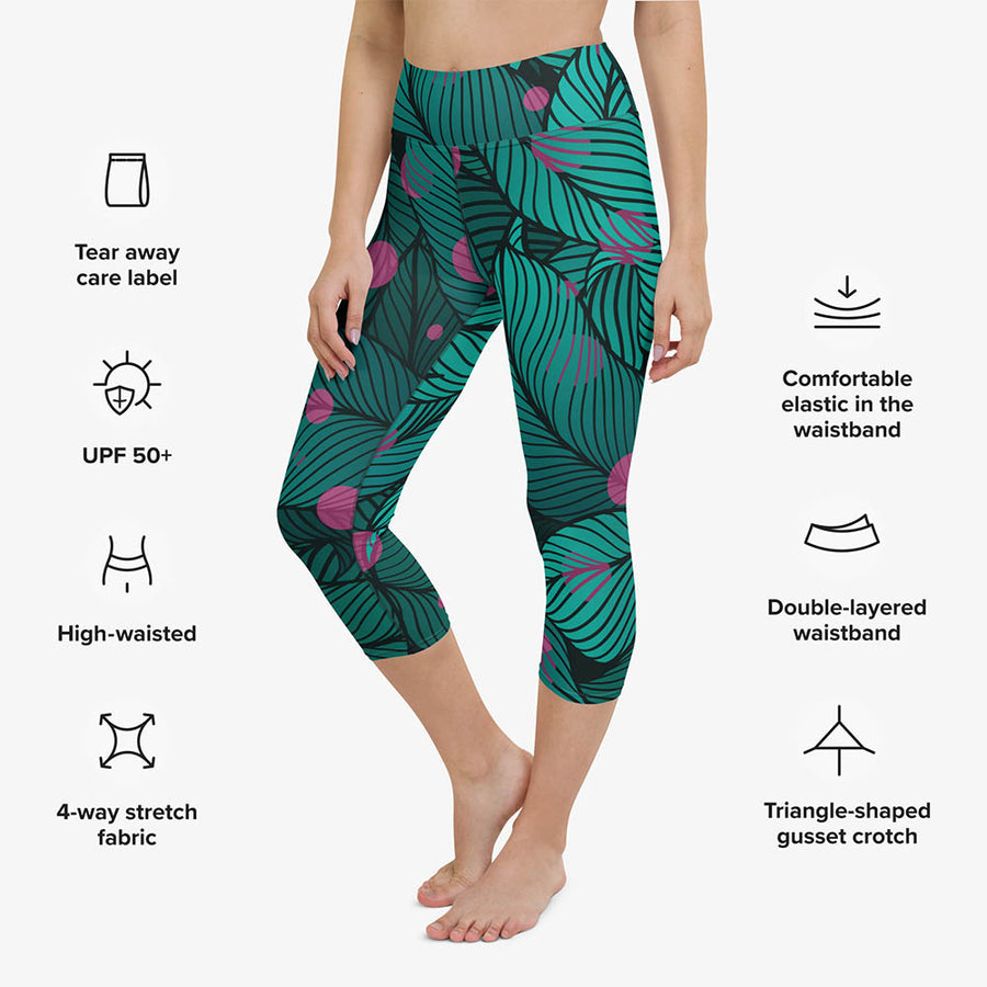 Floral Capris "Fireflies" Green/Pink