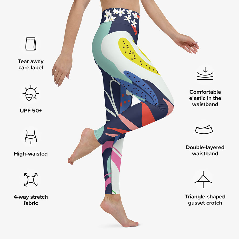 WAREHOUSE Floral Leggings "Fluid Flowers" Blue/Yellow