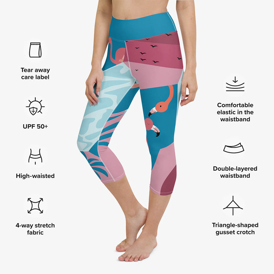 Patterned Capris "Flamingo" Azure/Pink