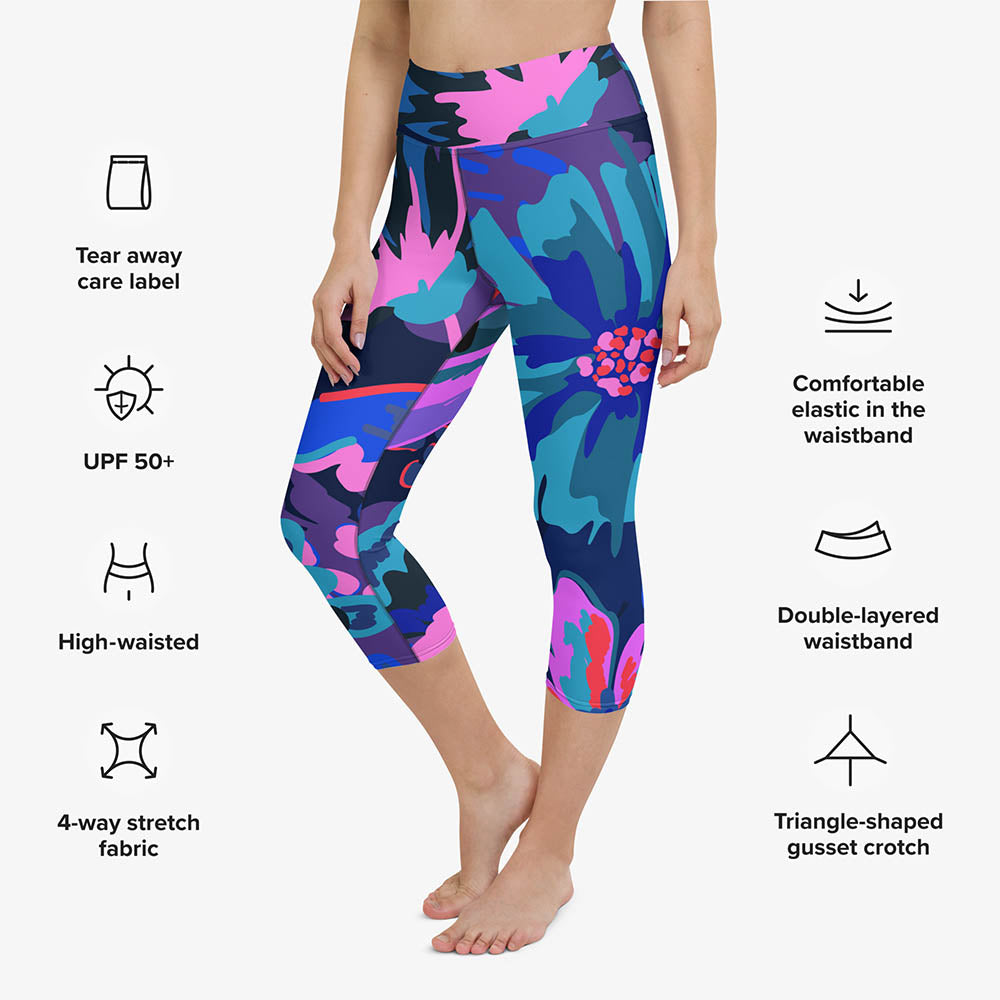Flower Splash Capris – Blue/Fuchsia