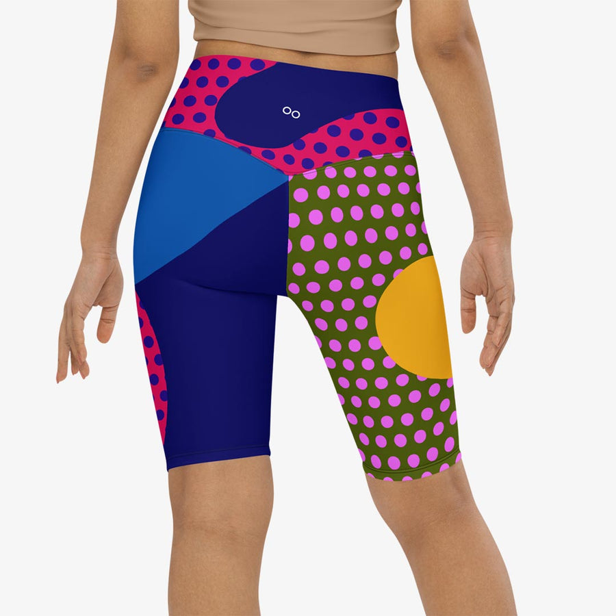 Printed Biker Shorts "Polkalicious" Red/Yellow/Blue