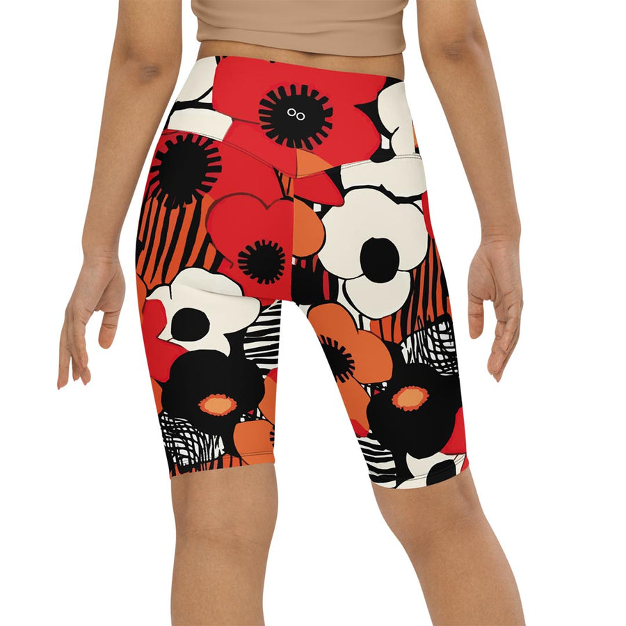 Biker Shorts "Zebra Blossom" Black/Red/Orange