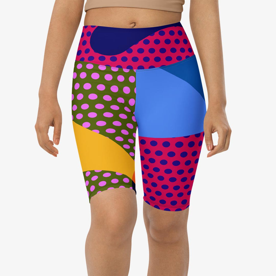 Printed Biker Shorts "Polkalicious" Red/Yellow/Blue