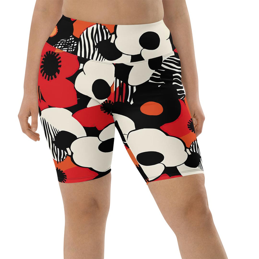 Biker Shorts "Zebra Blossom" Black/Red/Orange