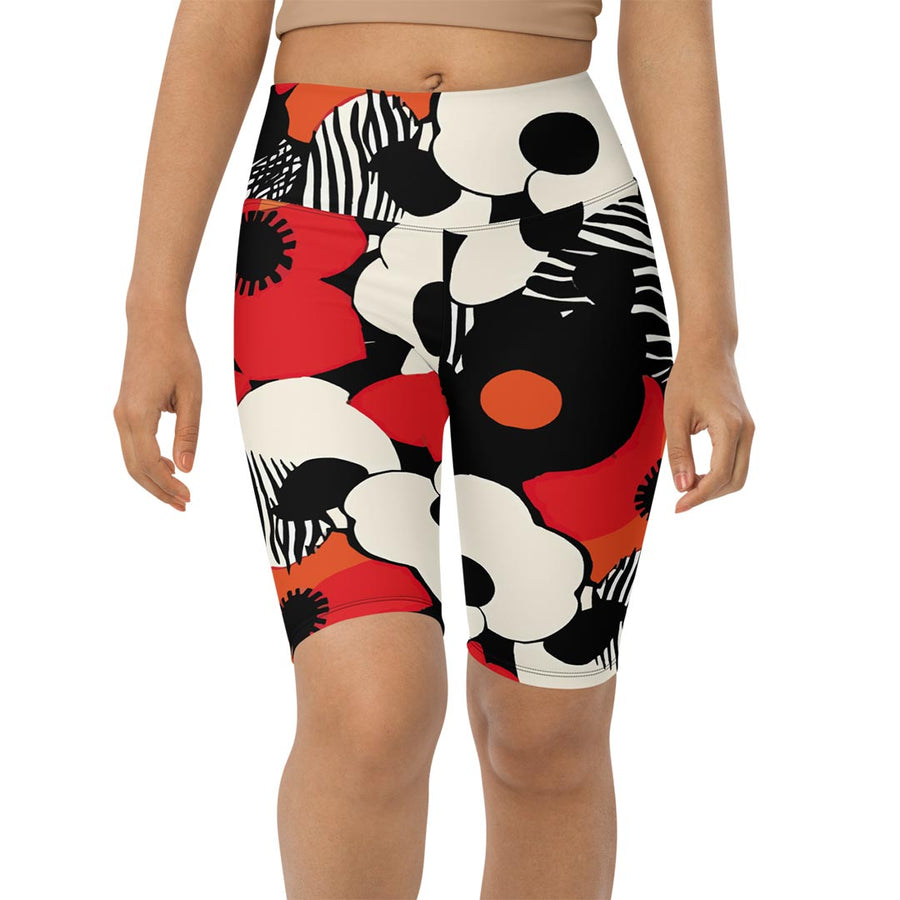 Biker Shorts "Zebra Blossom" Black/Red/Orange