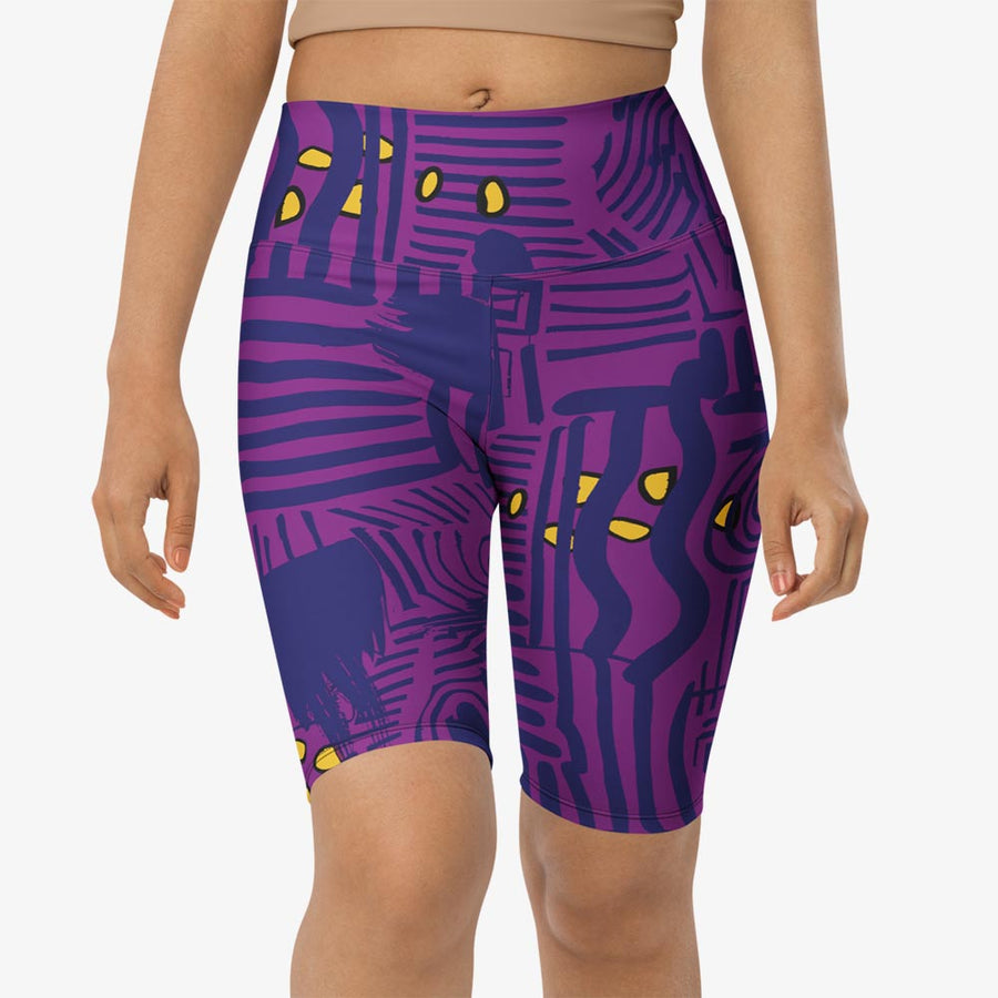 Biker Shorts "Electric Maze" Purple/Yellow