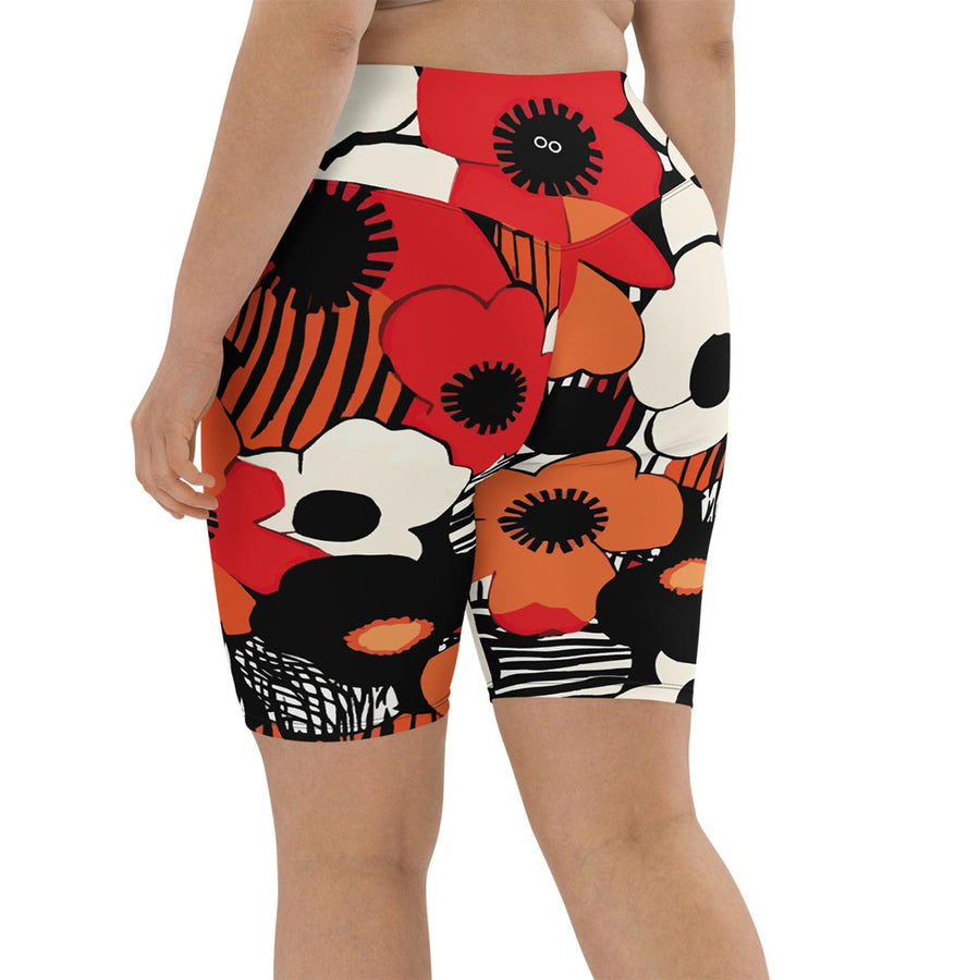 Biker Shorts "Zebra Blossom" Black/Red/Orange