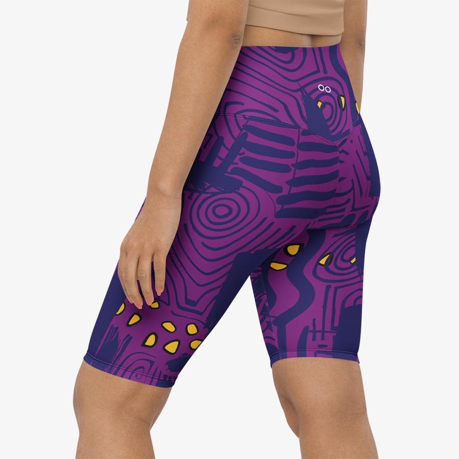 Biker Shorts "Electric Maze" Purple/Yellow