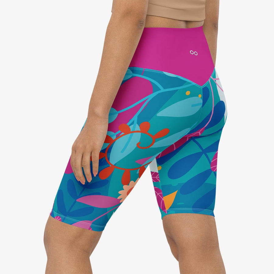 Biker Shorts "Petal Party" Turquoise/Fuchsia