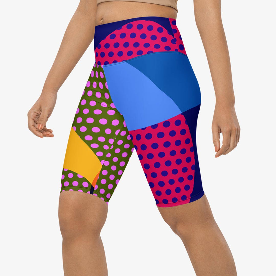 Printed Biker Shorts "Polkalicious" Red/Yellow/Blue