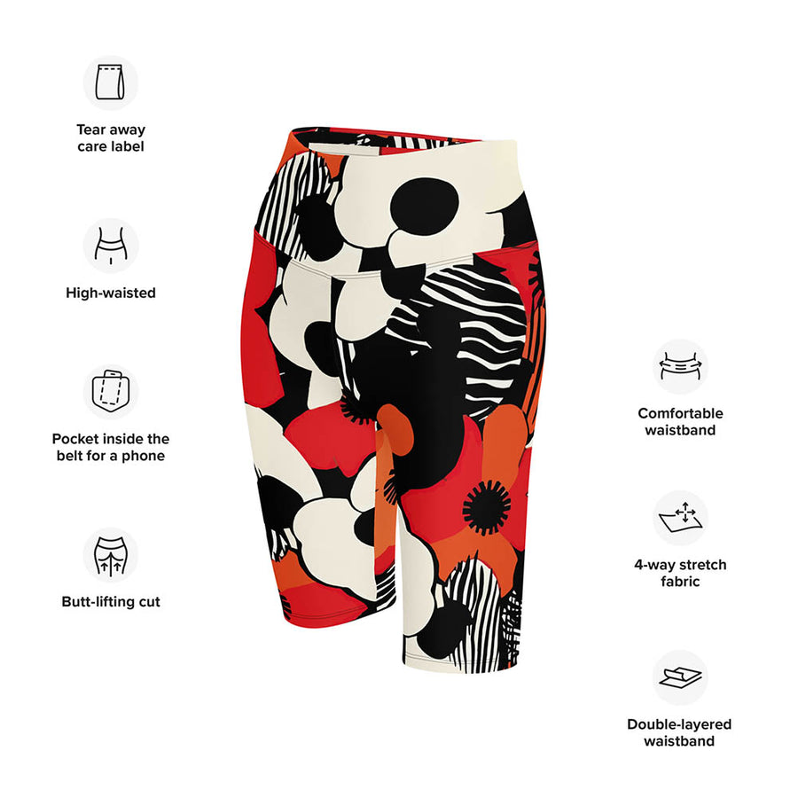 Biker Shorts "Zebra Blossom" Black/Red/Orange