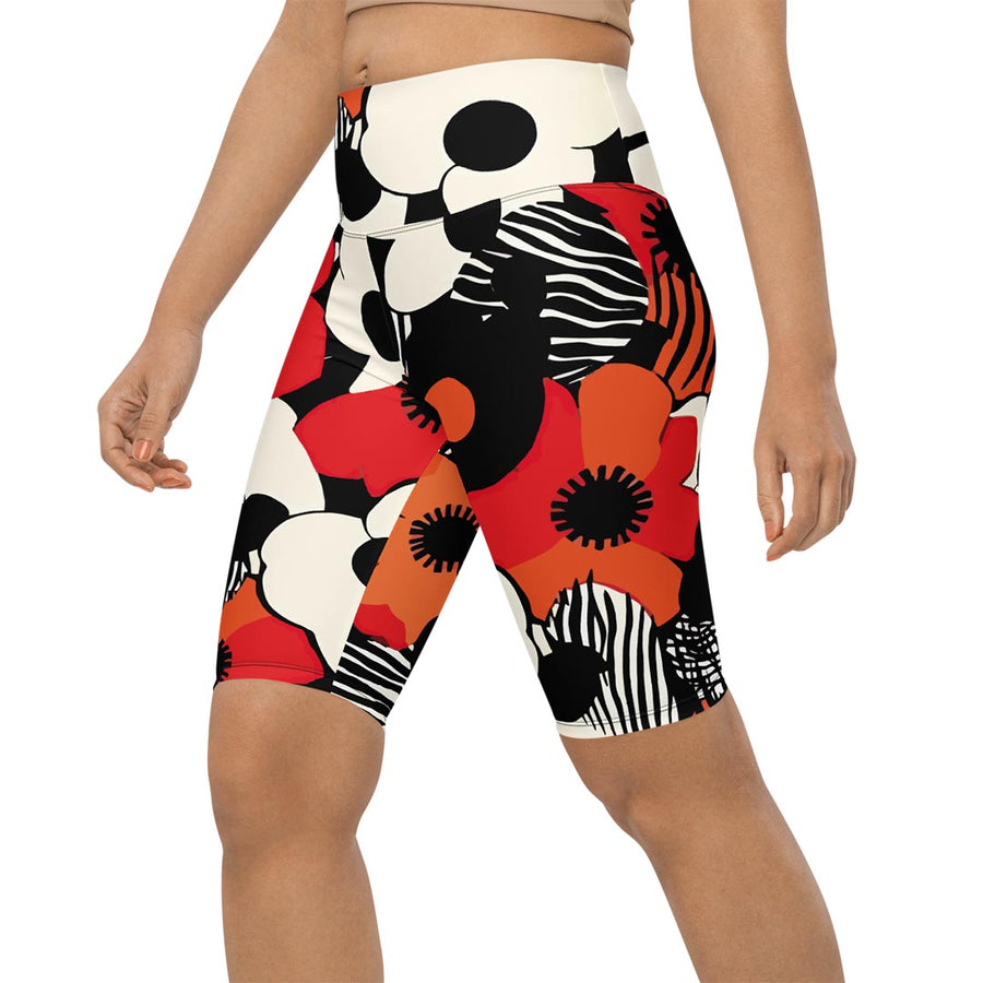 Biker Shorts "Zebra Blossom" Black/Red/Orange