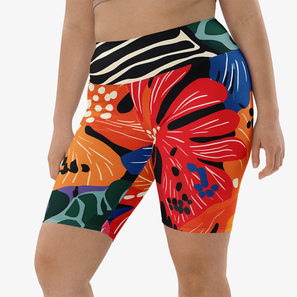 Stripes & Petals Biker Shorts