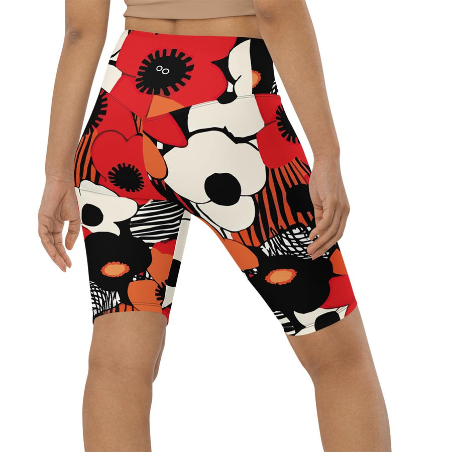 Biker Shorts "Zebra Blossom" Black/Red/Orange