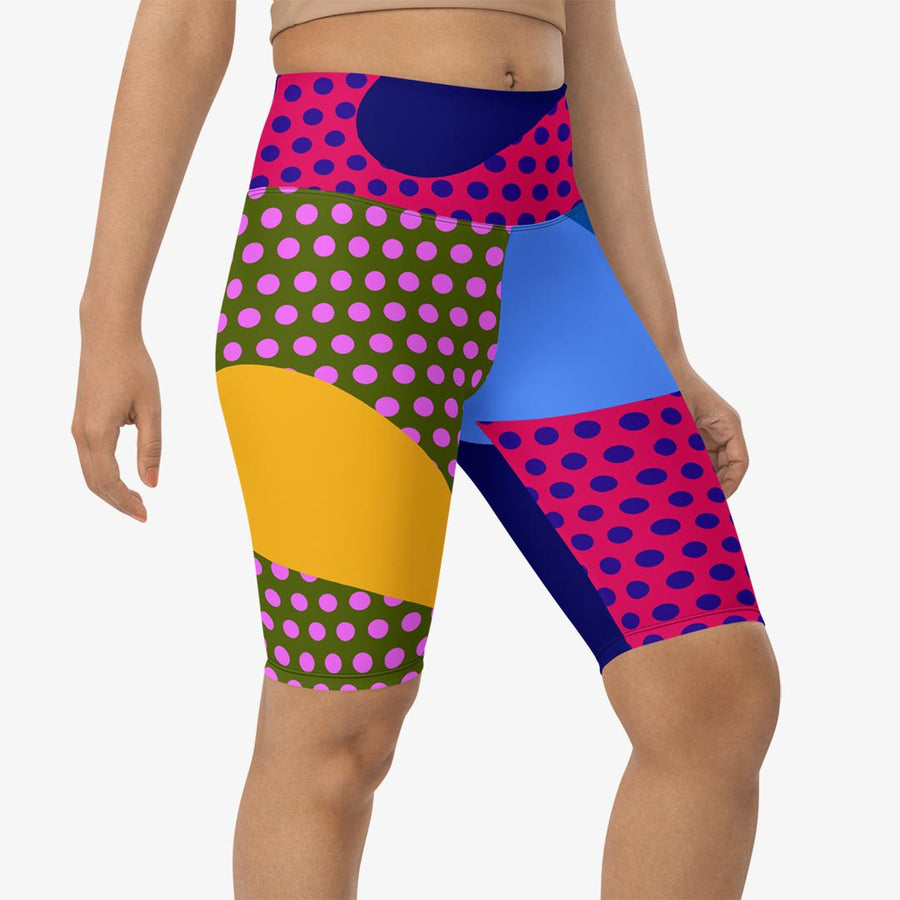 Printed Biker Shorts "Polkalicious" Red/Yellow/Blue