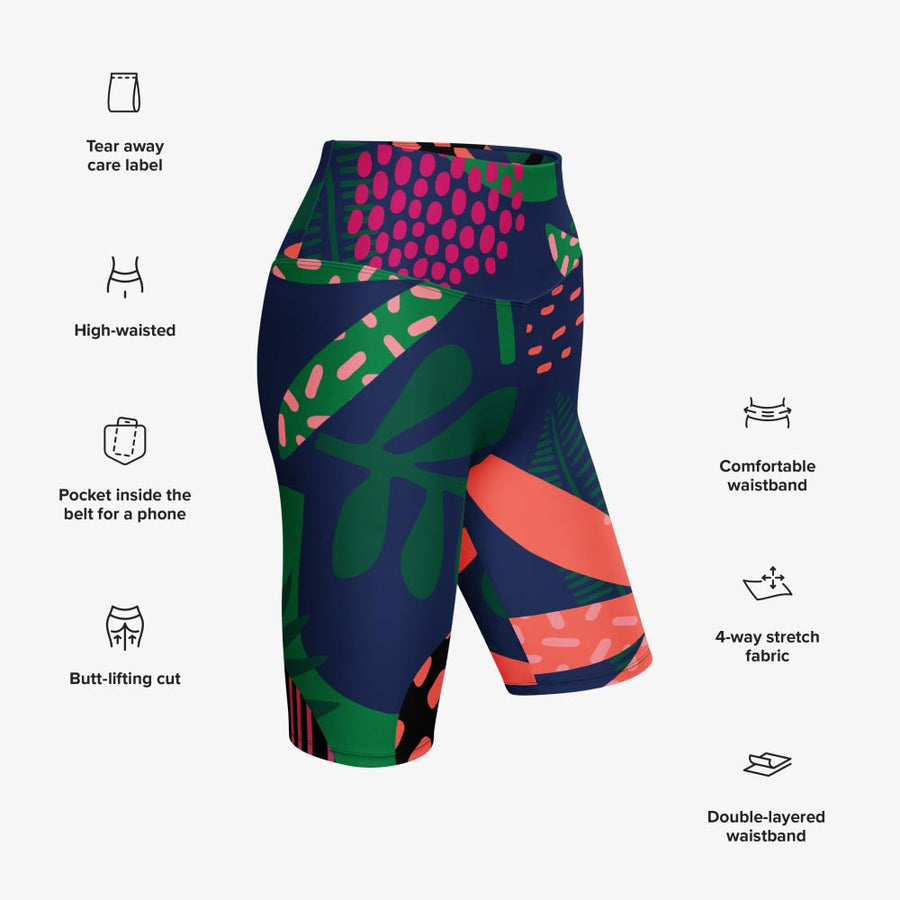 Biker Shorts "Floral Funk" Blue, Green, Coral