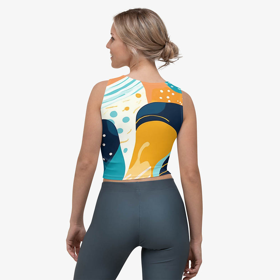 Printed Crop Top "Seascape" Turquoise/Blue/Yellow