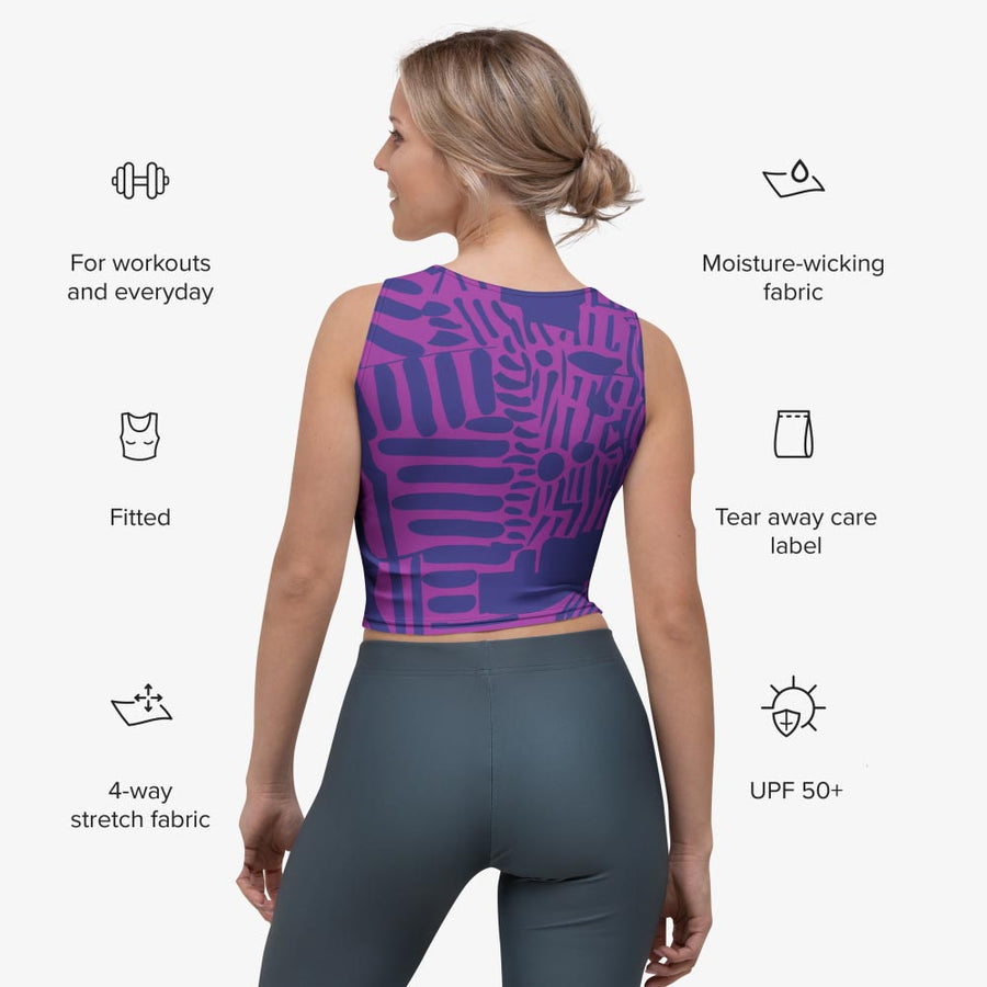 Printed Crop Top "Electric Maze" Purple/Yellow
