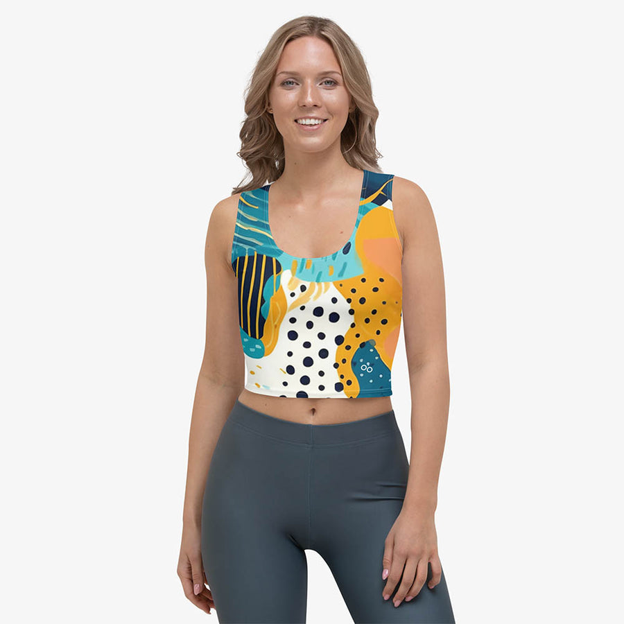 Printed Crop Top "Seascape" Turquoise/Blue/Yellow