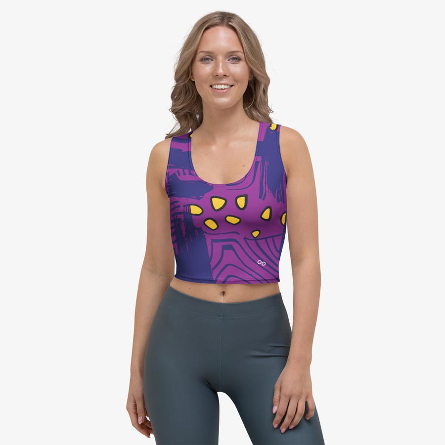 Printed Crop Top "Electric Maze" Purple/Yellow