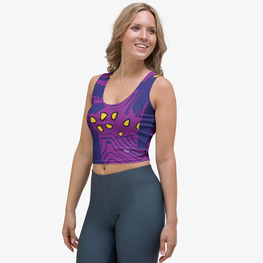 Printed Crop Top "Electric Maze" Purple/Yellow