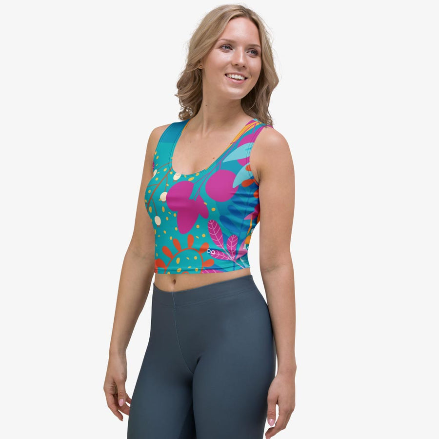 Crop Top "Petal Party" Turquoise/Fuchsia