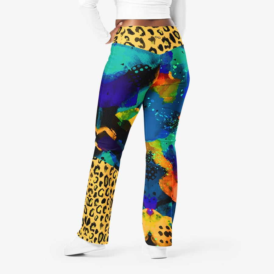 Recycled Flare leggings "Wild Canvas" Blue/Yellow
