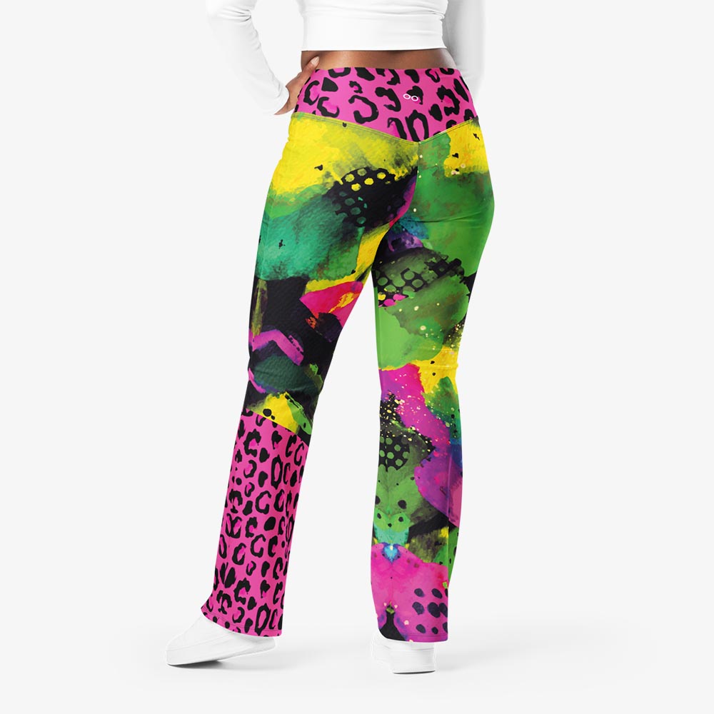 Wild Canvas Flare Leggings – Green/Pink/Yellow