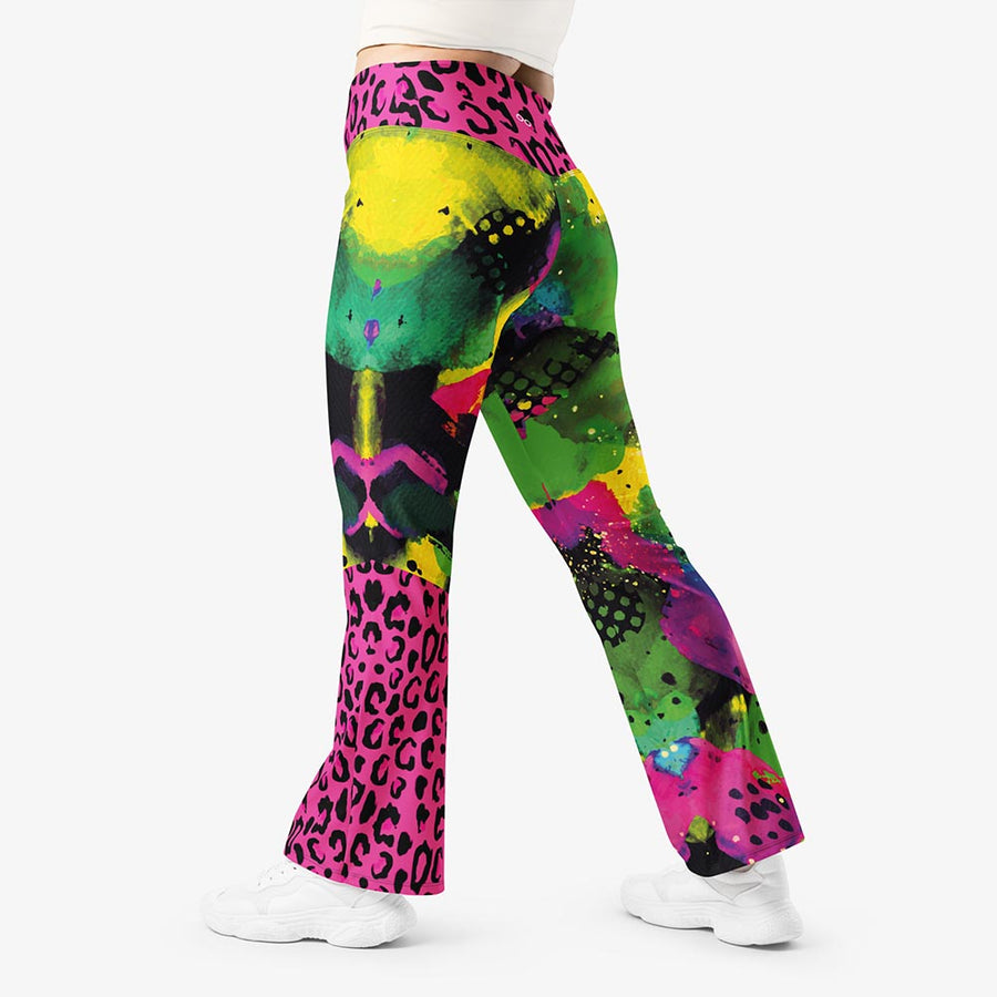 Recycled Flare leggings "Wild Canvas" Green/Pink/Yellow