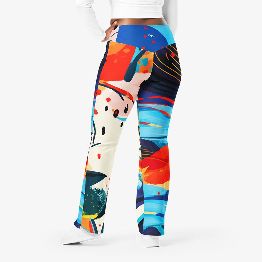 Recycled Flare leggings "Fluid Flow" Blue/Red/Yellow