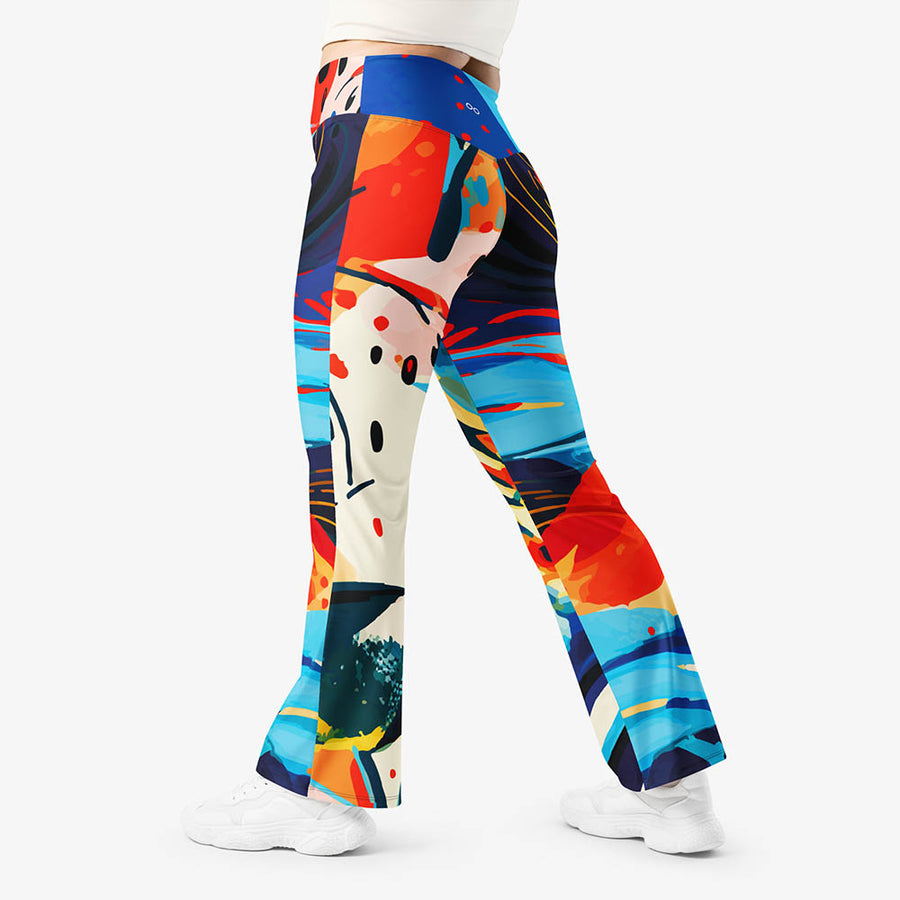 Recycled Flare leggings "Fluid Flow" Blue/Red/Yellow