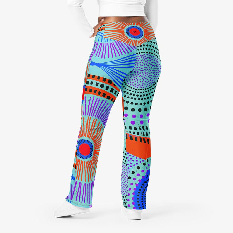 Recycled Flare leggings "EthnoPop" Turquoise/Red