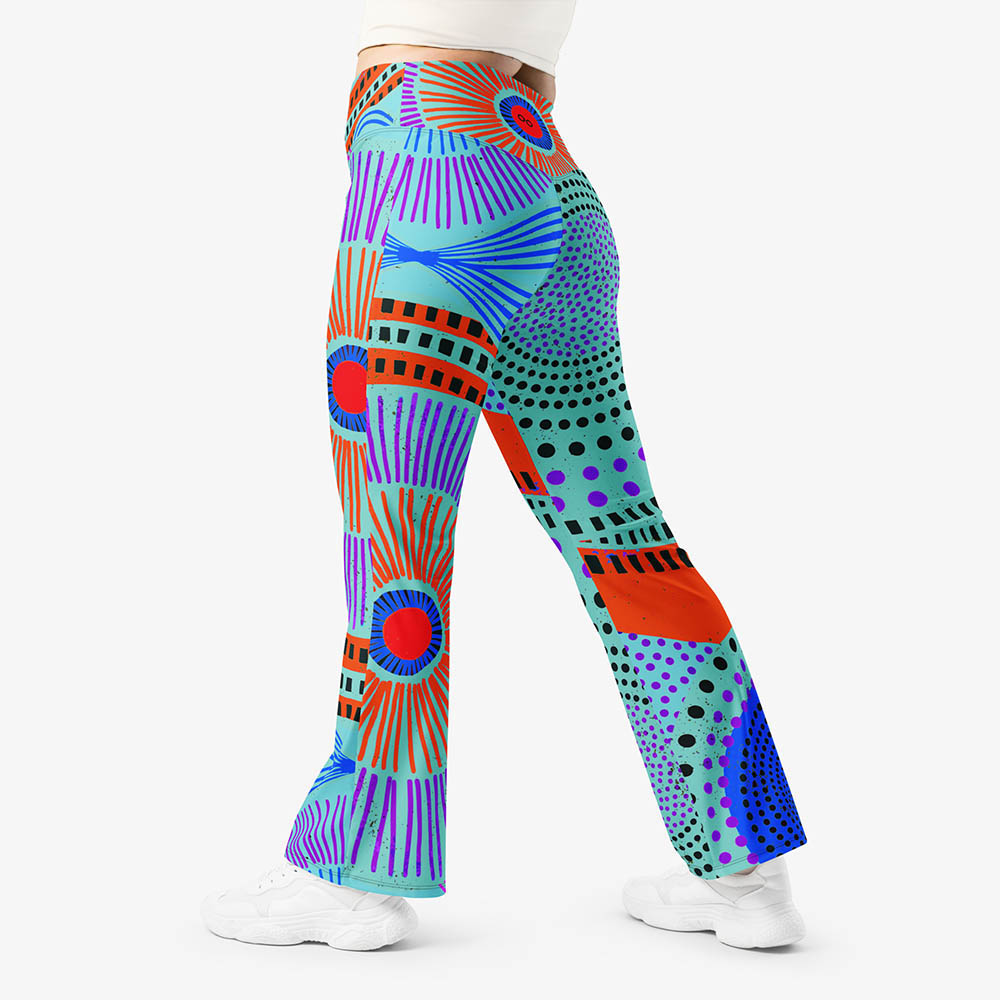 EthnoPop Flare Leggings – Turquoise/Red