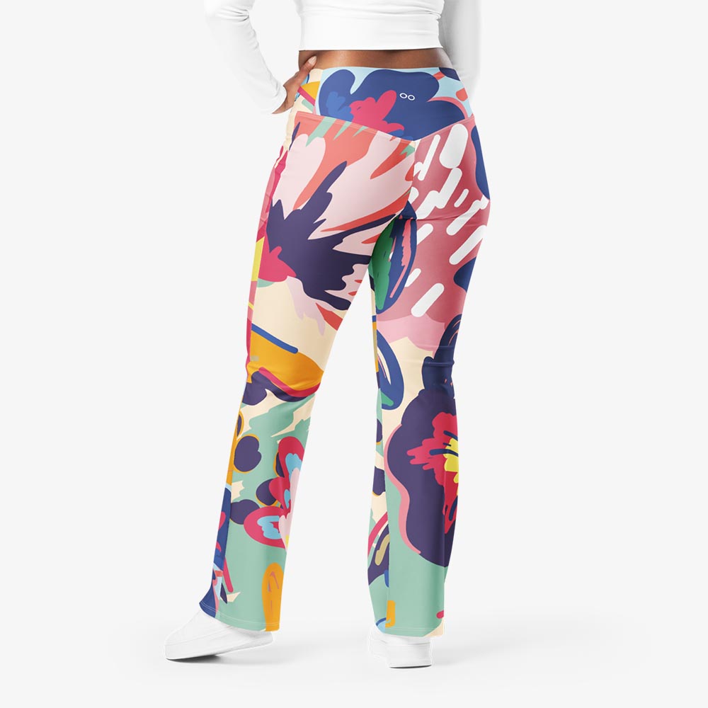 Flower Splash Flare Leggings – Red/Yellow/Blue
