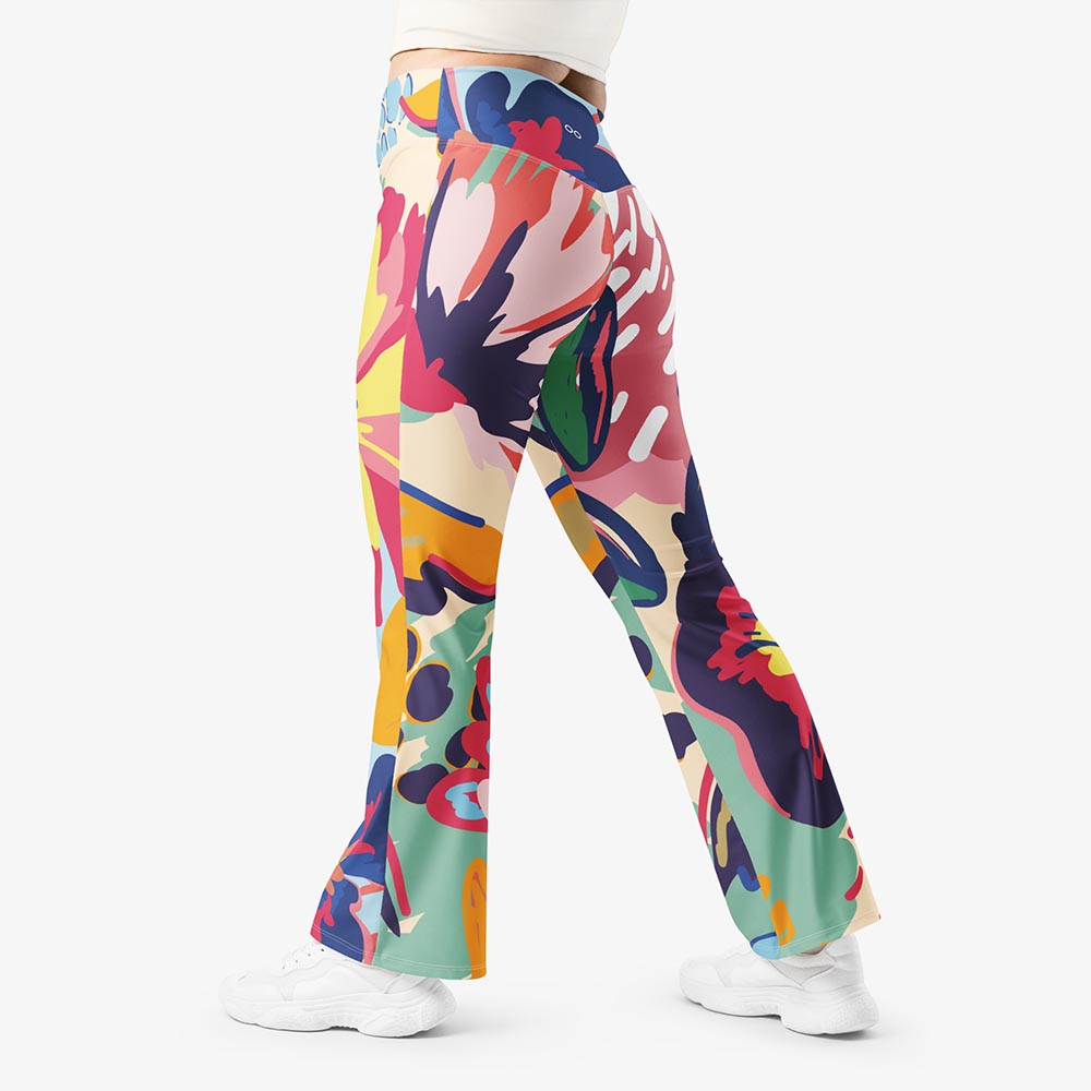 Flower Splash Flare Leggings – Red/Yellow/Blue