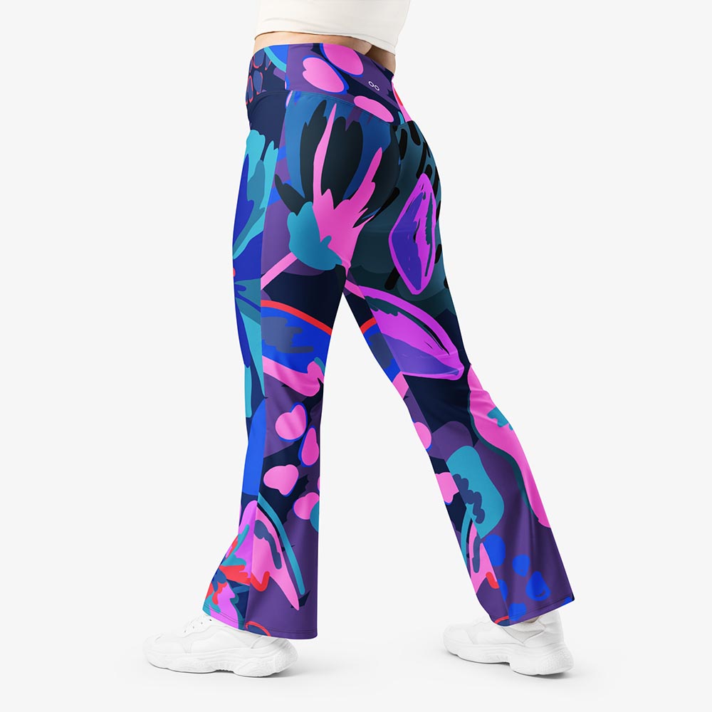 Flower Splash Flare Leggings – Blue/Fuchsia