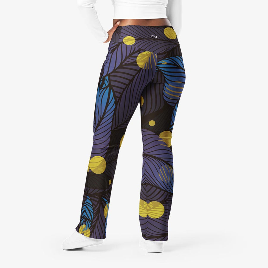 Recycled Flare leggings "Fireflies" Blue/Yellow