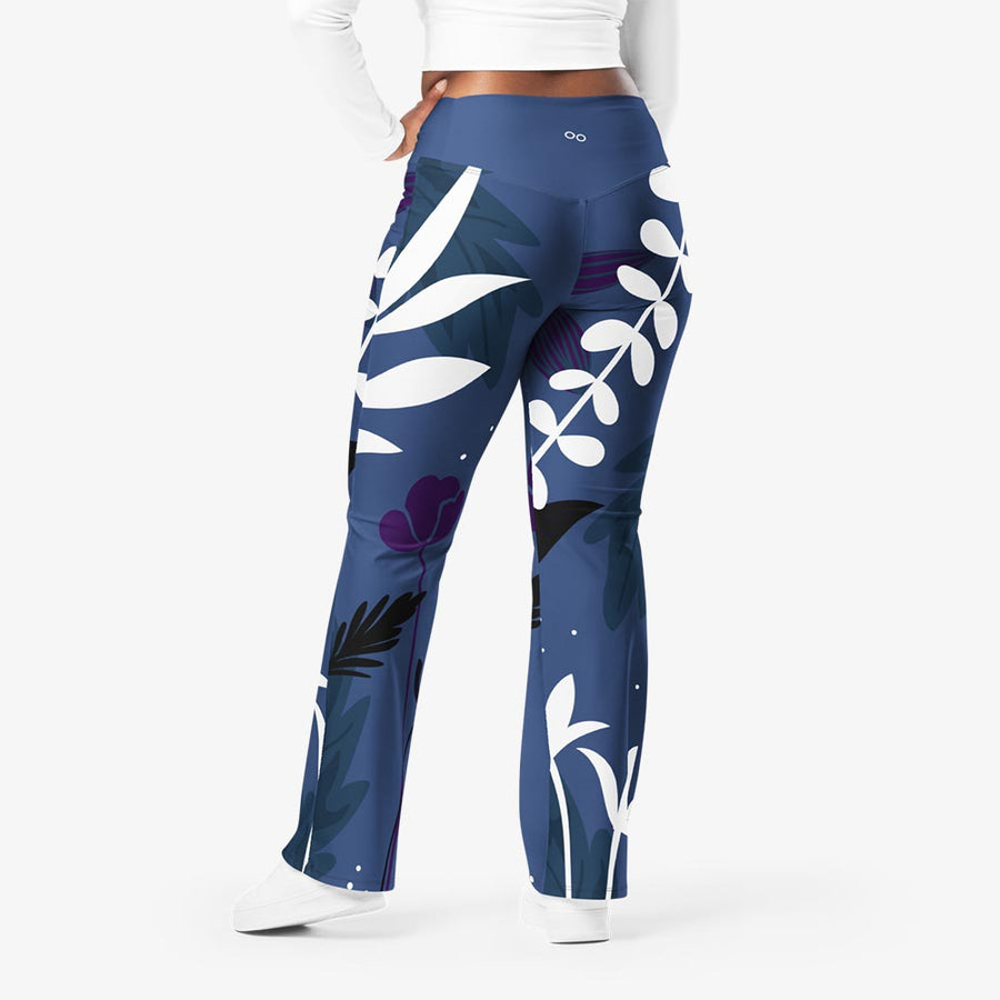 Recycled Flare leggings "Night Garden" Blue/White