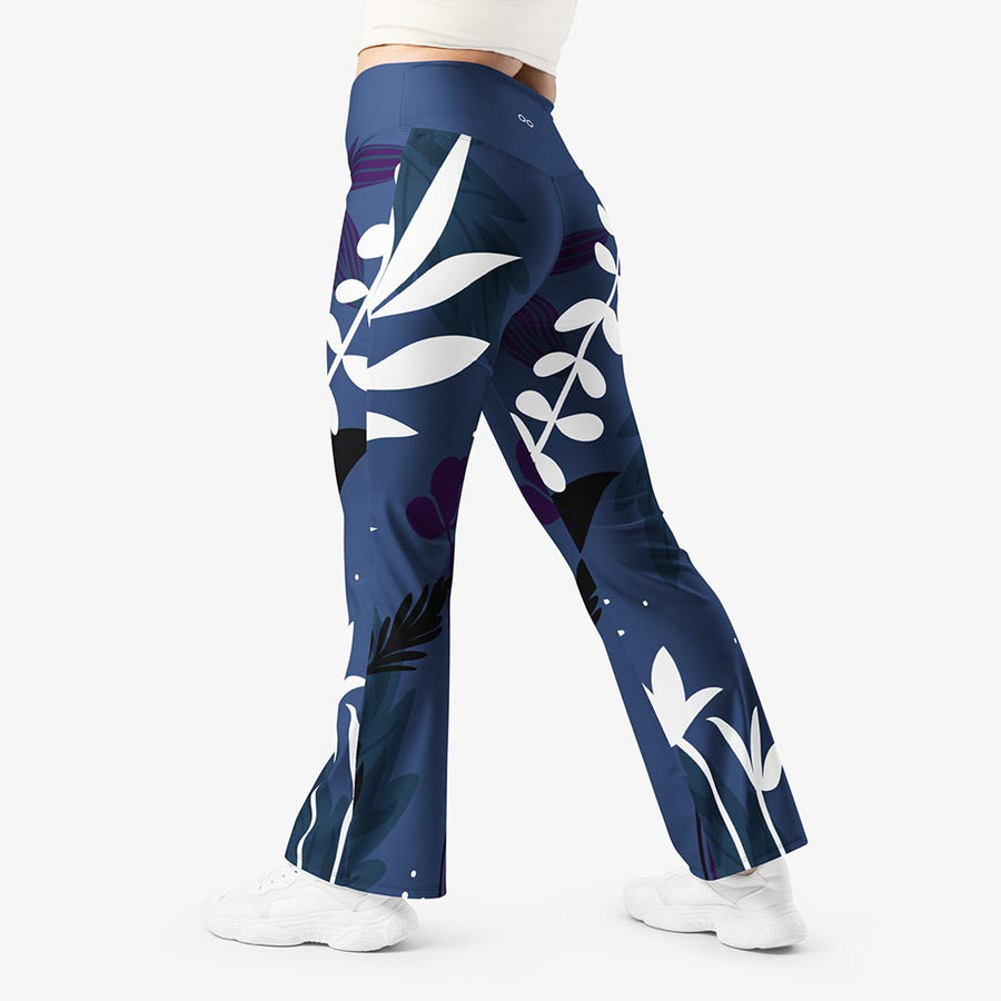 Recycled Flare leggings "Night Garden" Blue/White