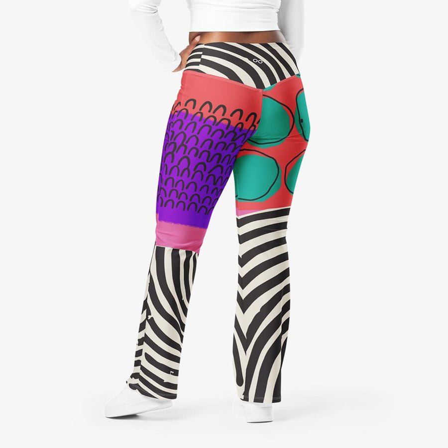 Recycled Flare leggings "Circus" Red/Purple/Green