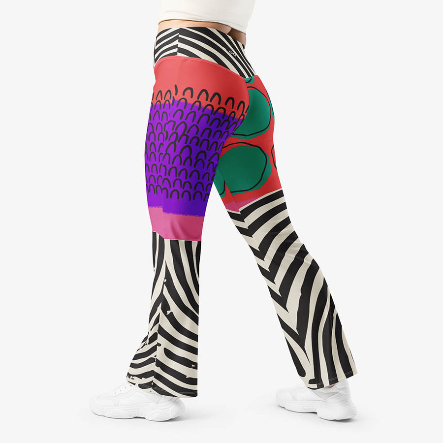 Recycled Flare leggings "Circus" Red/Purple/Green