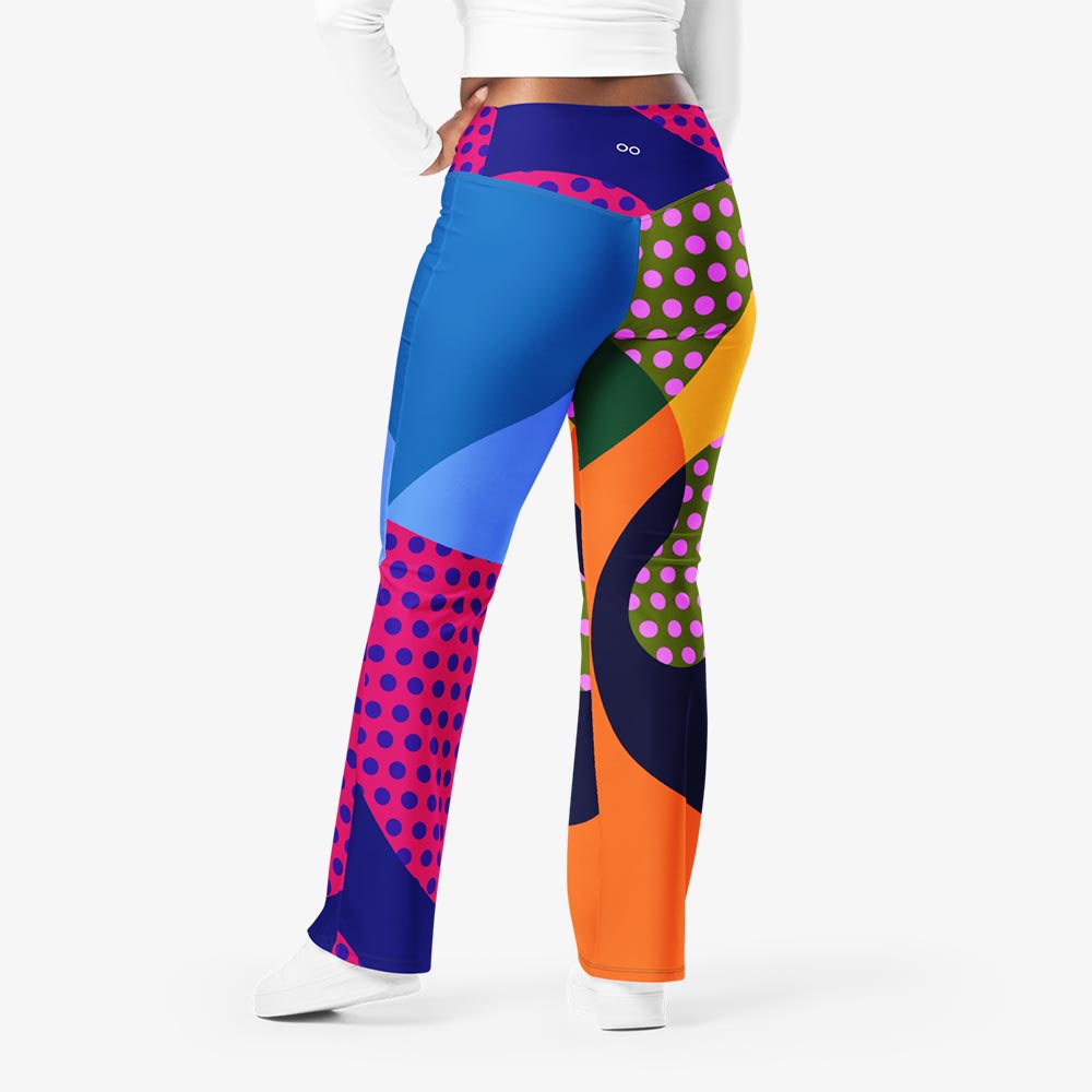 WAREHOUSE Recycled Flare leggings "Polkalicious" Red/Yellow/Blue
