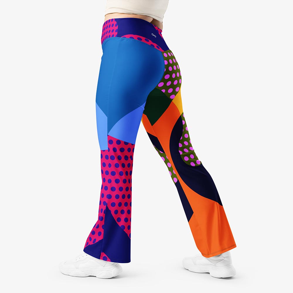 WAREHOUSE Recycled Flare leggings "Polkalicious" Red/Yellow/Blue
