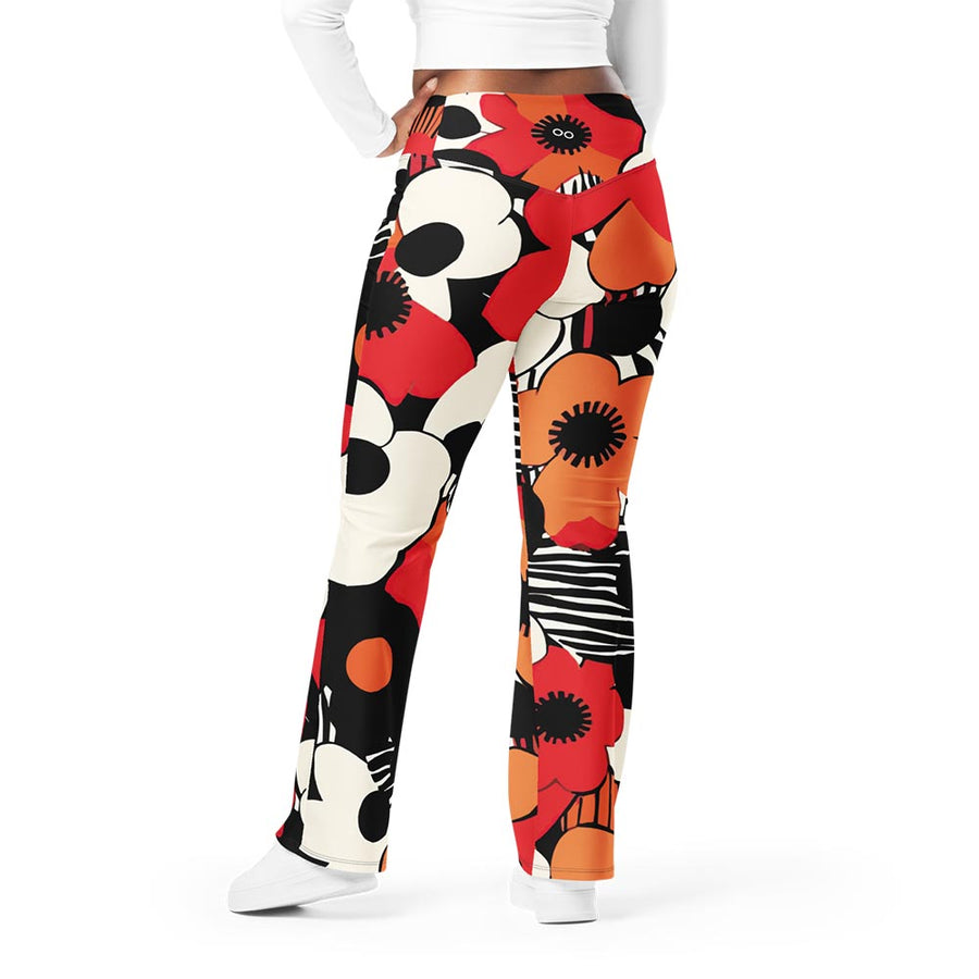 Recycled Flare leggings "Zebra Blossom" Black/Red/Orange