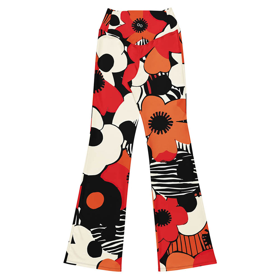 Recycled Flare leggings "Zebra Blossom" Black/Red/Orange