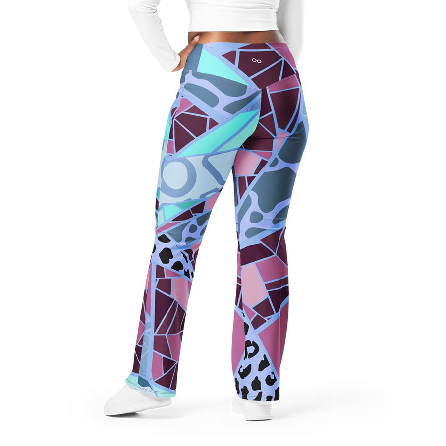 Recycled Flare leggings "Mosaic" Blue/Plum