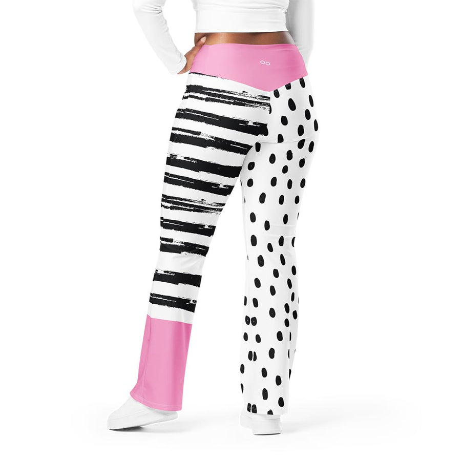 Recycled Flare leggings "Dots&Stripes" Pink