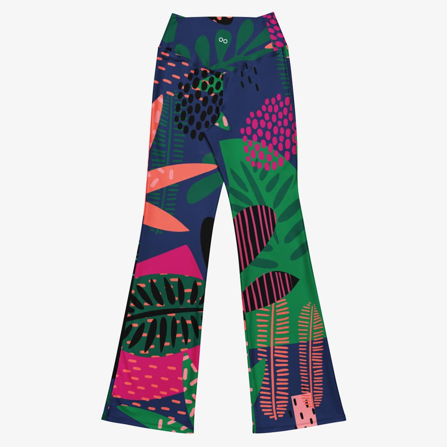 Recycled Flare leggings "Floral Funk" Blue, Green, Coral