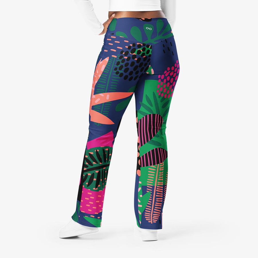 Recycled Flare leggings "Floral Funk" Blue, Green, Coral